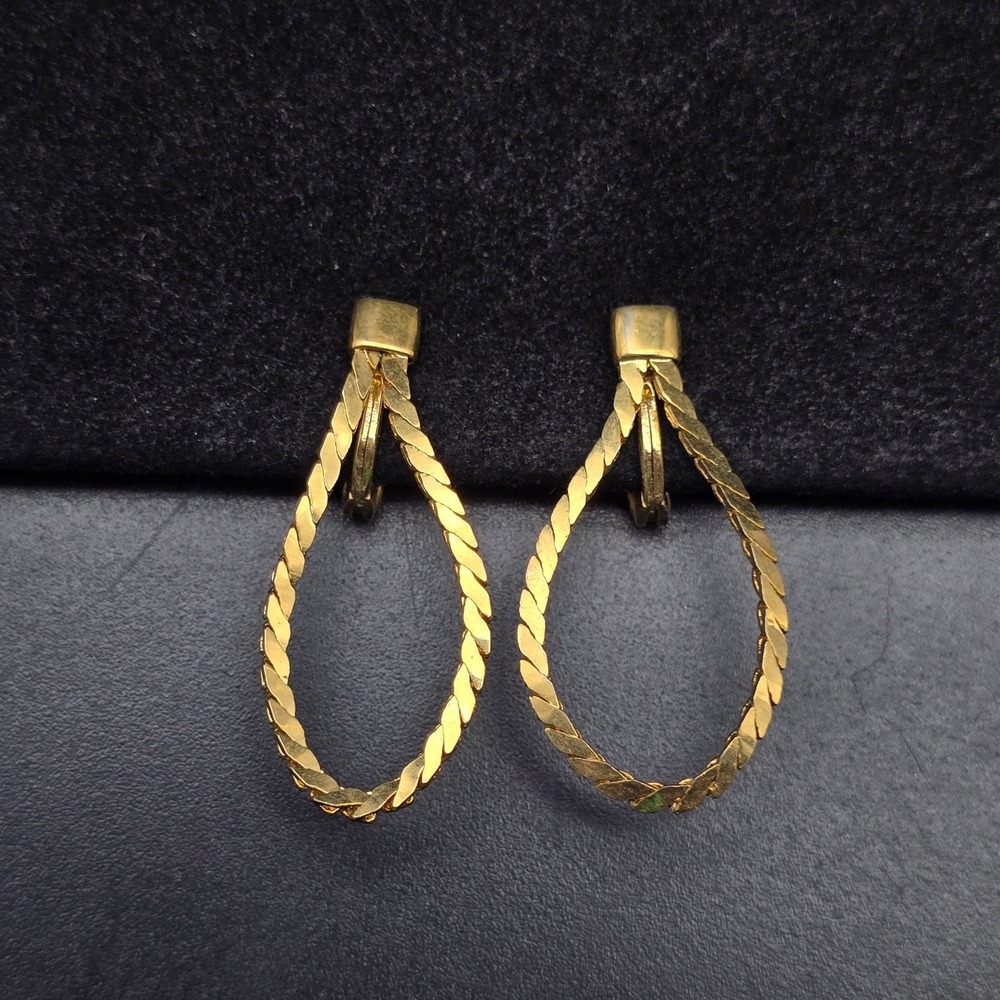 Monet Gold Tone Loop Hoop Clip On Earrings Vintage Costume Jewelry